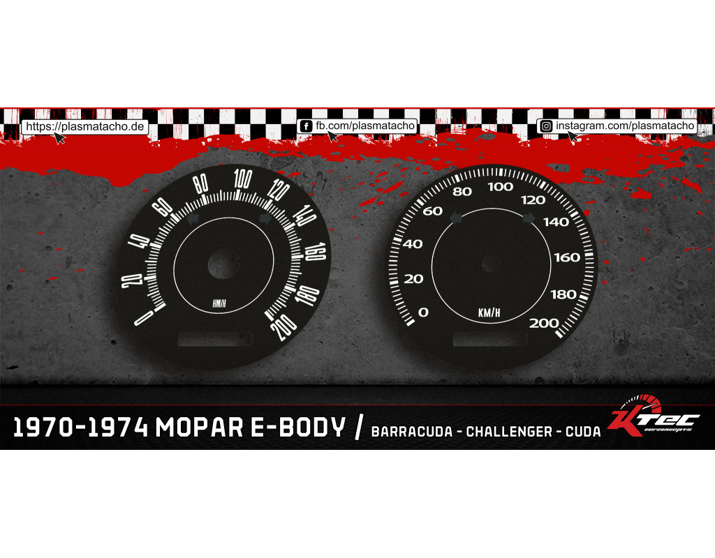 Dodge Challenger / Plymouth Barracuda / Cuda 1970-1974 // MPH NACH KM/H Tachoscheibe / Dial