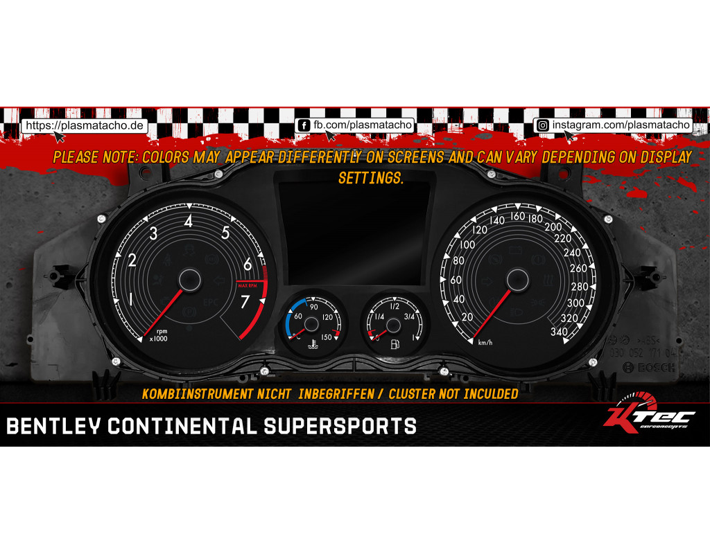 BENTLEY CONTINENTAL SUPERSPORTS - MPH NACH KM/H TACHOSCHEIBE BENTLEY CONTINENTAL SUPERSPORTS - MPH NACH KM/H TACHOSCHEIBE